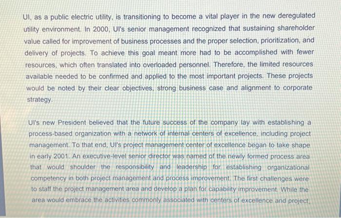 BELOW AND ANSWER THE QUESTIONS THAT FOLLOW: United Illuminating Company - Journey