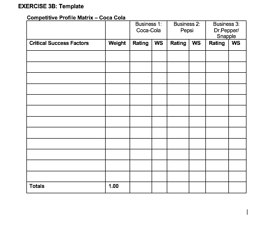 Matrix for Coca-Cola Purpose This exercise will give you practice in developing
