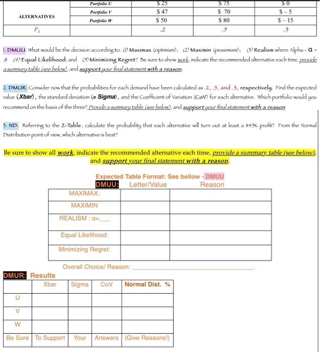 market advisory service offers three investments portictios for one of its customers.