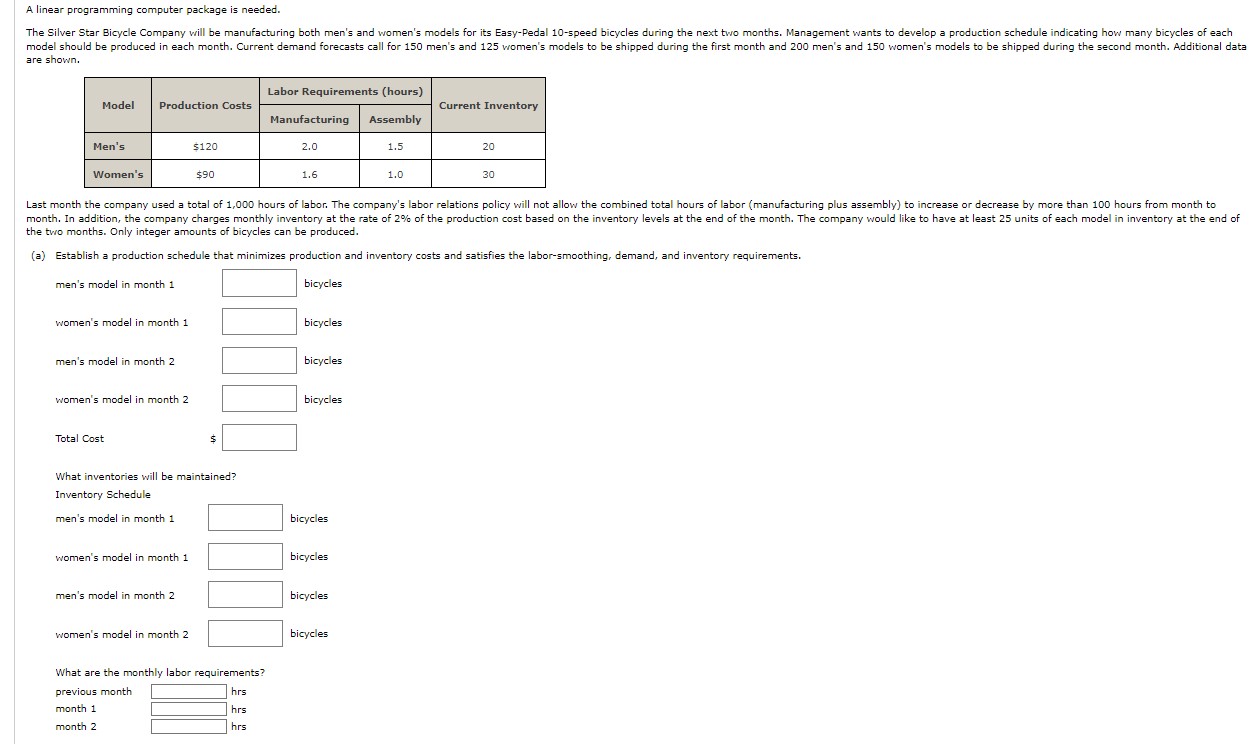 A linear programming computer package is needed. are shown. the two