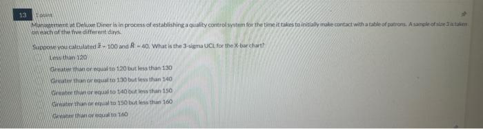 is the 3ishand ver for the x bar chart? Lessthan 120 Greater