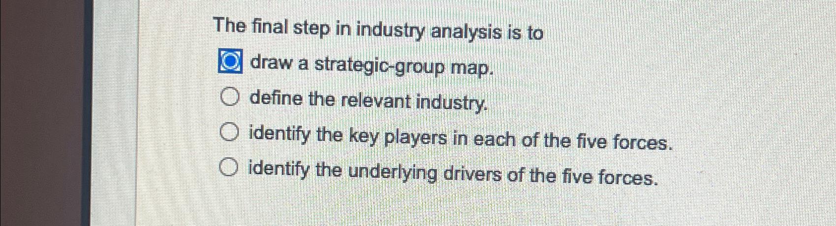  The final step in industry analysis is to draw a strategic-group