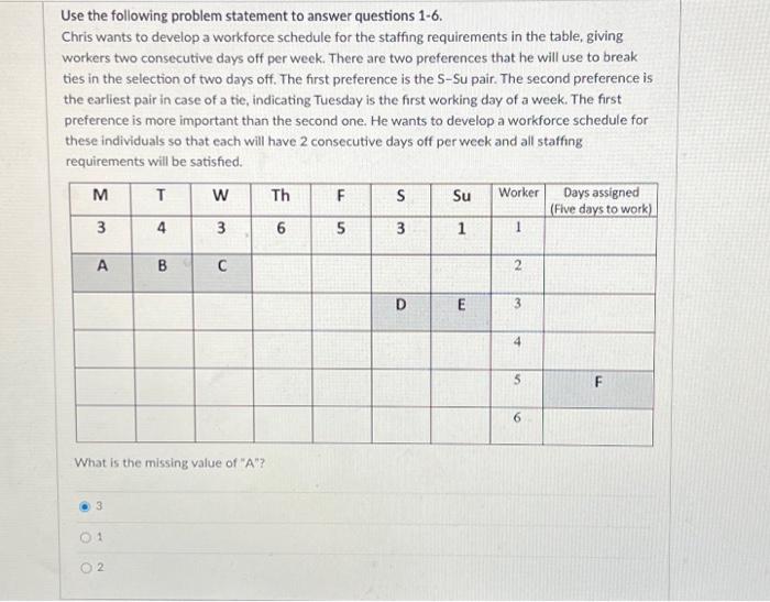  PLEASE HELP ME SOLVE THIS 1-6!!! Use the following problem statement