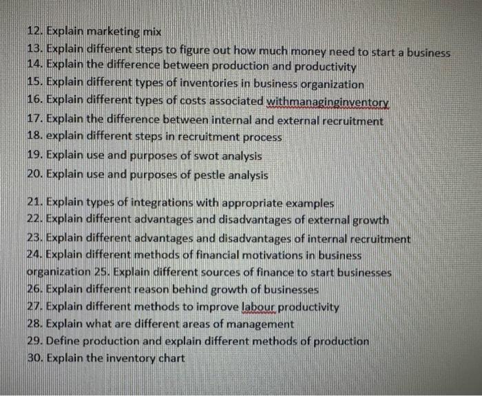  12. Explain marketing mix 13. Explain different steps to figure out