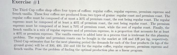 operations research 1exercise The Third Cup coffee shop offers four types of