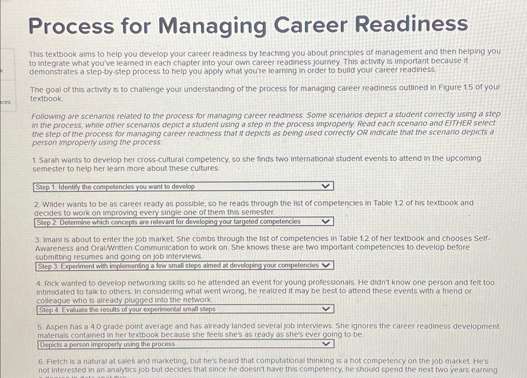  Process for Managing Career Readiness This textbook alms to help you