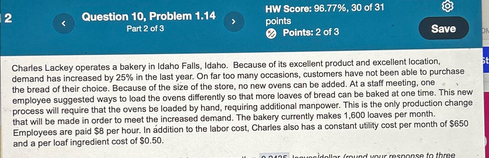  2 Question 10, Problem 1.14 HW Score: 96.77%,30 of 31 Part