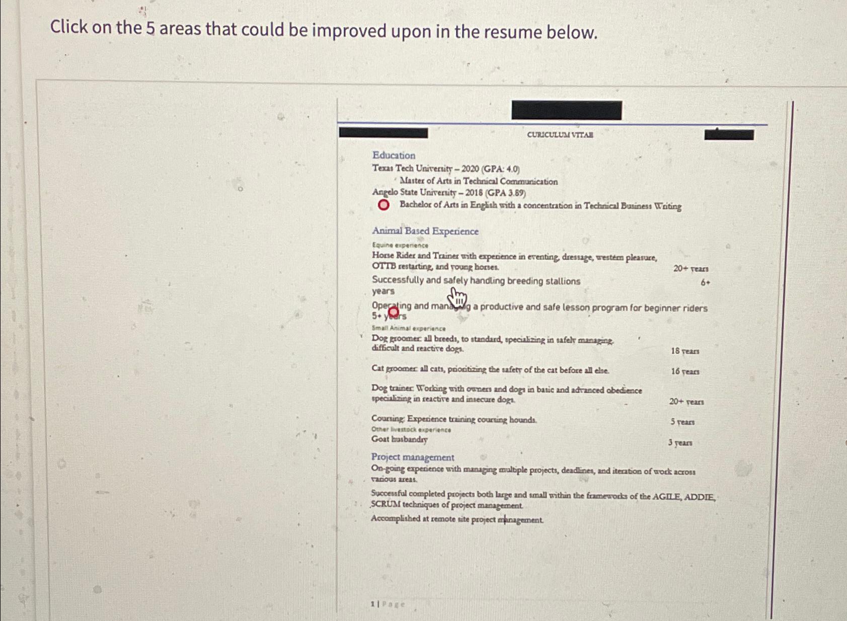  Click on the 5 areas that could be improved upon in