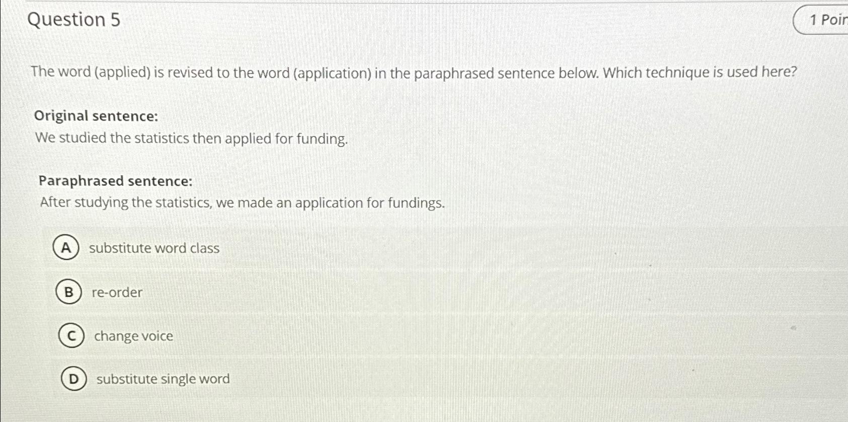  Question 5 1 Poir The word (applied) is revised to the