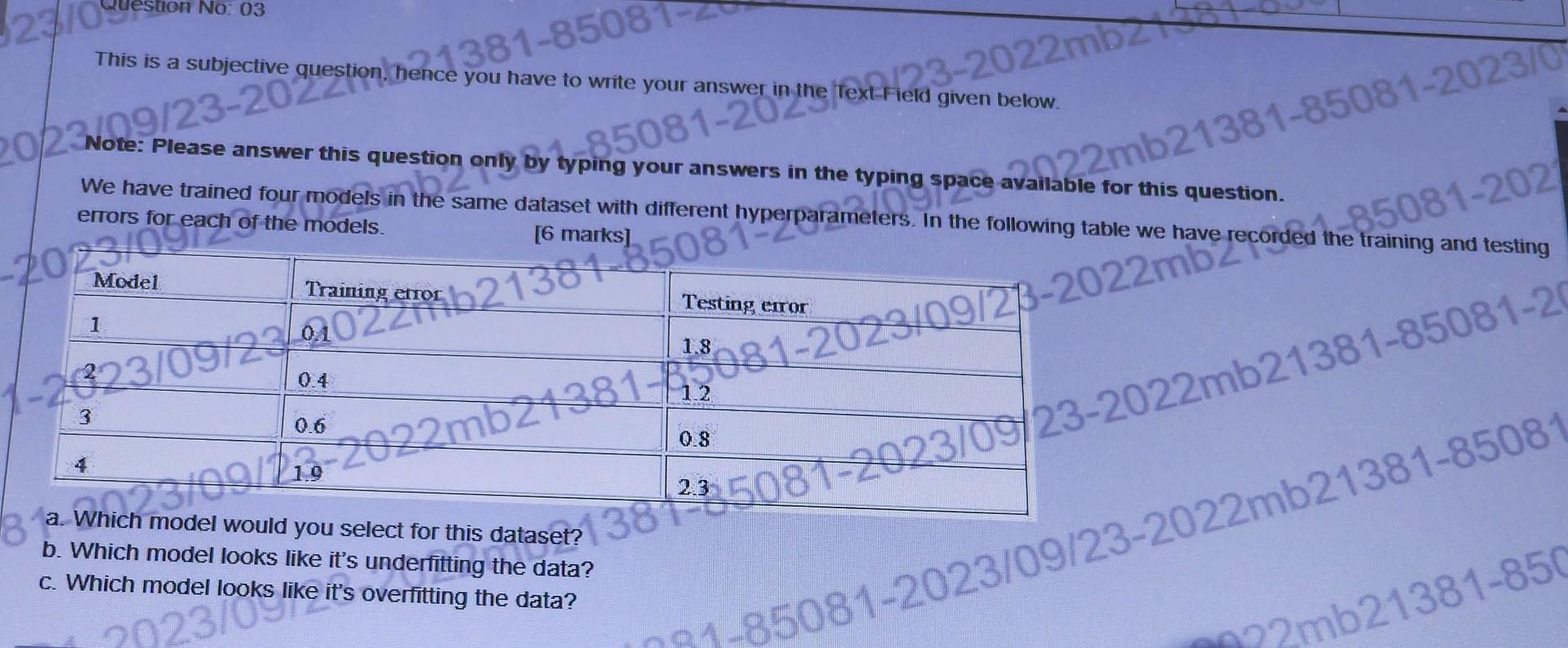  3Note: Please answer this questiong only by typing your answers in