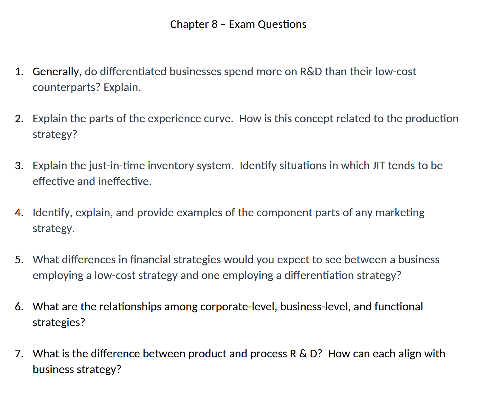 This not an exam question. This a study guide. Please provide answers