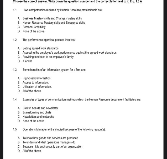  Choose the correct answer. Write down the question number and the