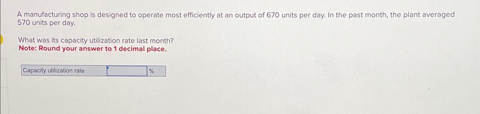  A manufacturing shop is designed to operate most efficiently at an