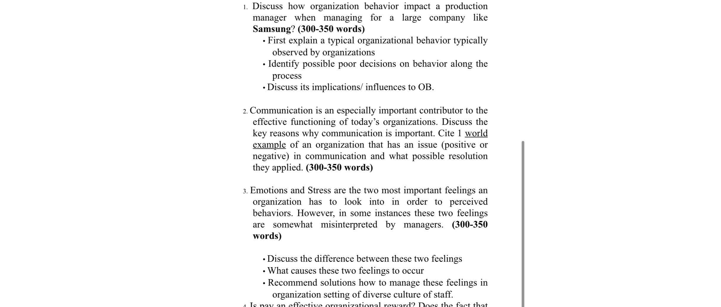  Discuss how organization behavior impact a production manager when managing for