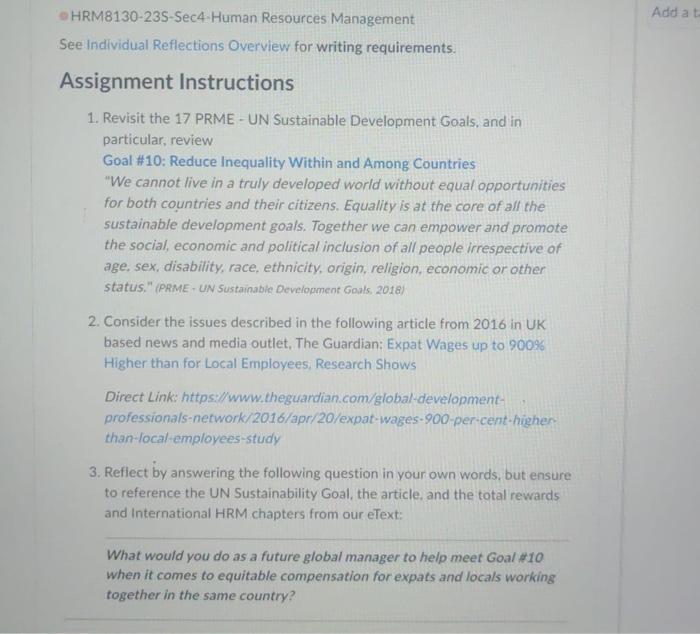  See Individual Reflections Overview for writing requirements. Assignment Instructions 1. Revisit