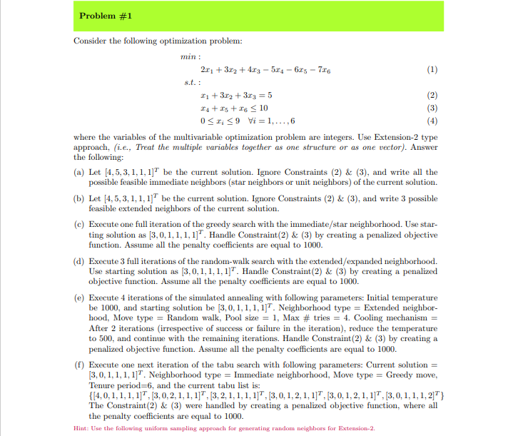 Use the attached hints to solve the problem Consider the following optimization