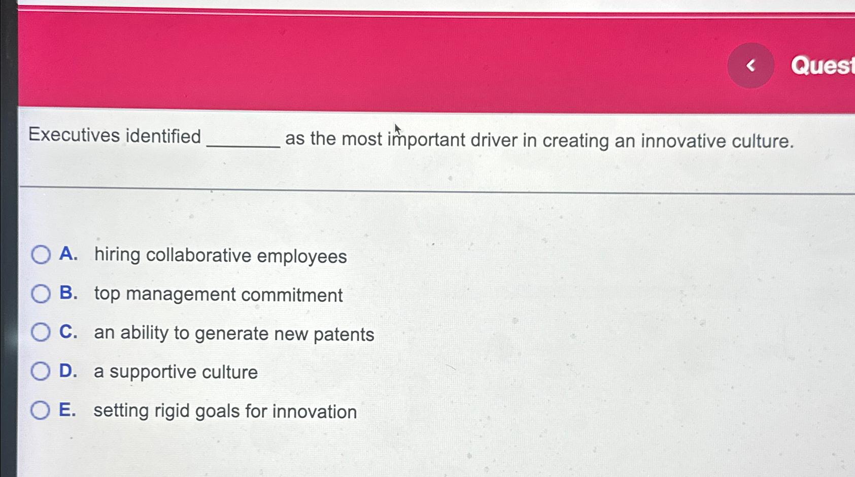  Executives identified as the most important driver in creating an innovative