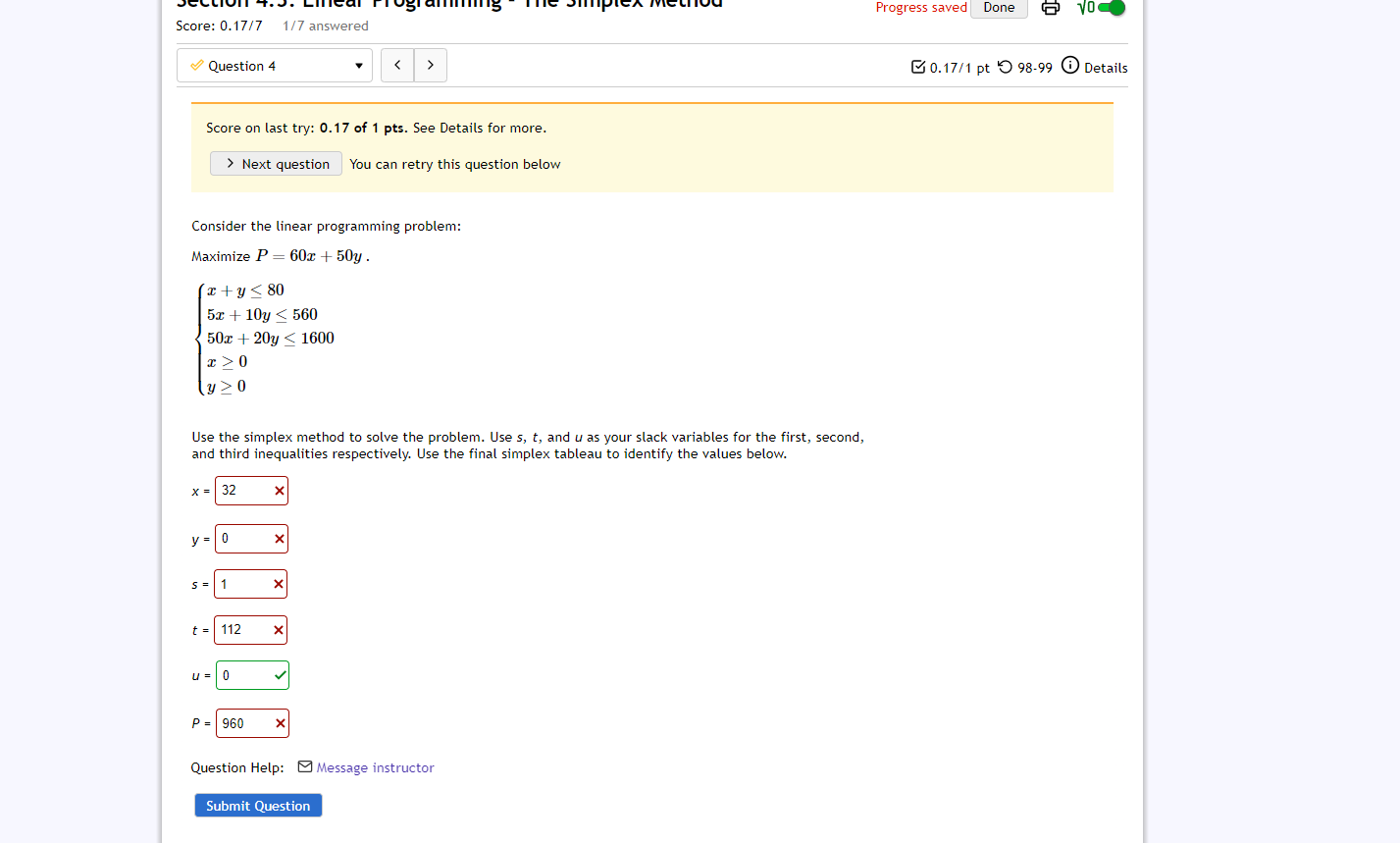 Uploading again as the first answer was not correct. Score on last