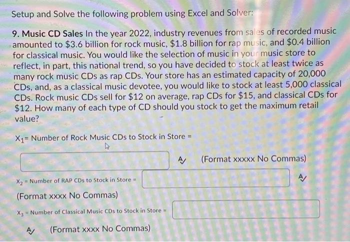 set up and solve using excel solver , show work Setup