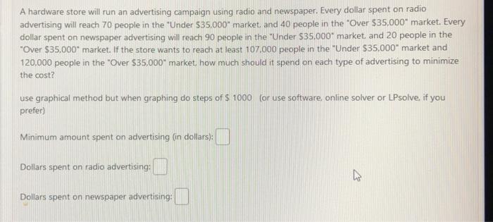 label all answers please A hardware store will run an advertising campaign