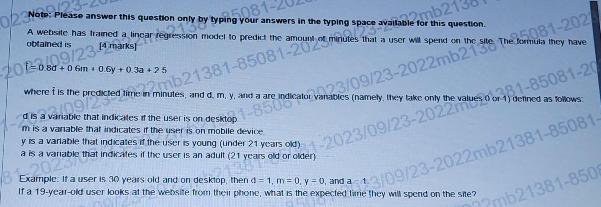  Note: Please answer this question only by typing your answers in