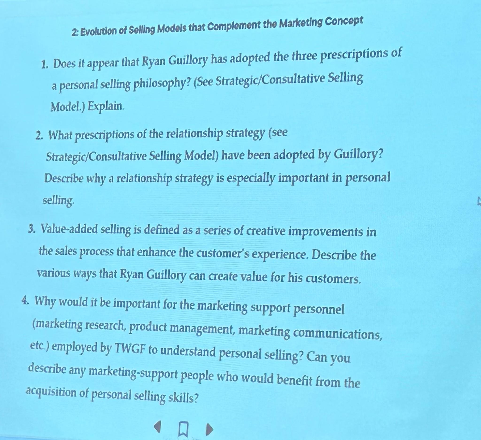  Evolution of Selling Models that Complement the Markoting Concept Does it