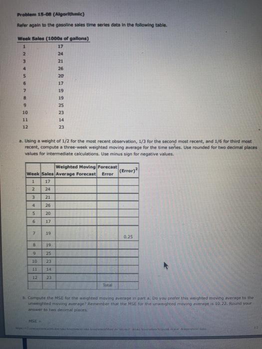 please help fill out chart and supporting questions Problem 18-08 (Algorithmic) Refer
