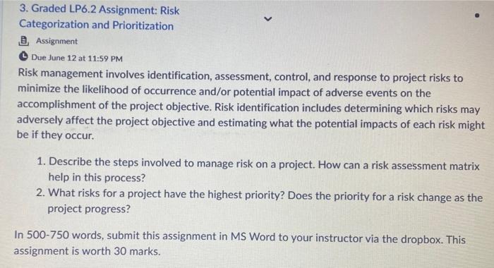  Categorization and Prioritization Assignment (- Due June 12 at 11:59 PM