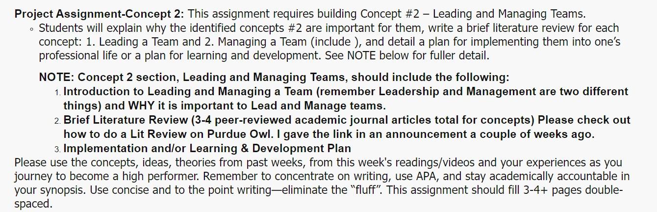 Project Assignment-Concept 2: This assignment requires building Concept \#2 - Leading