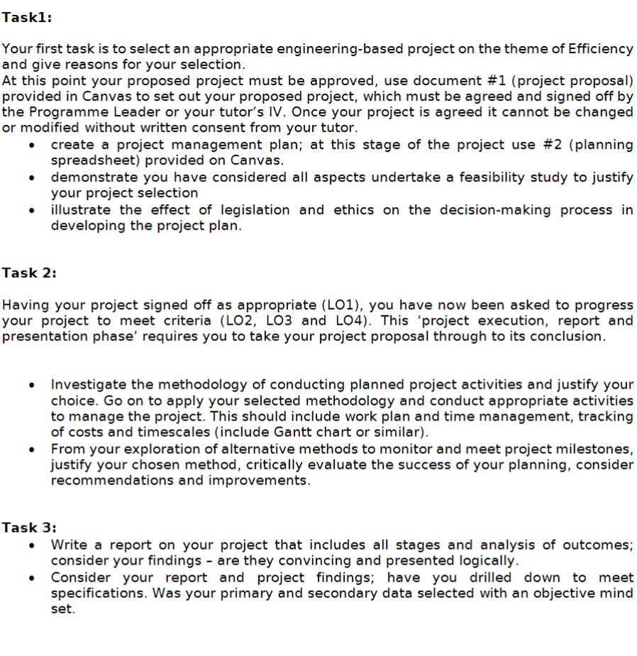 Your first task is to select an appropriate engineering-based project on