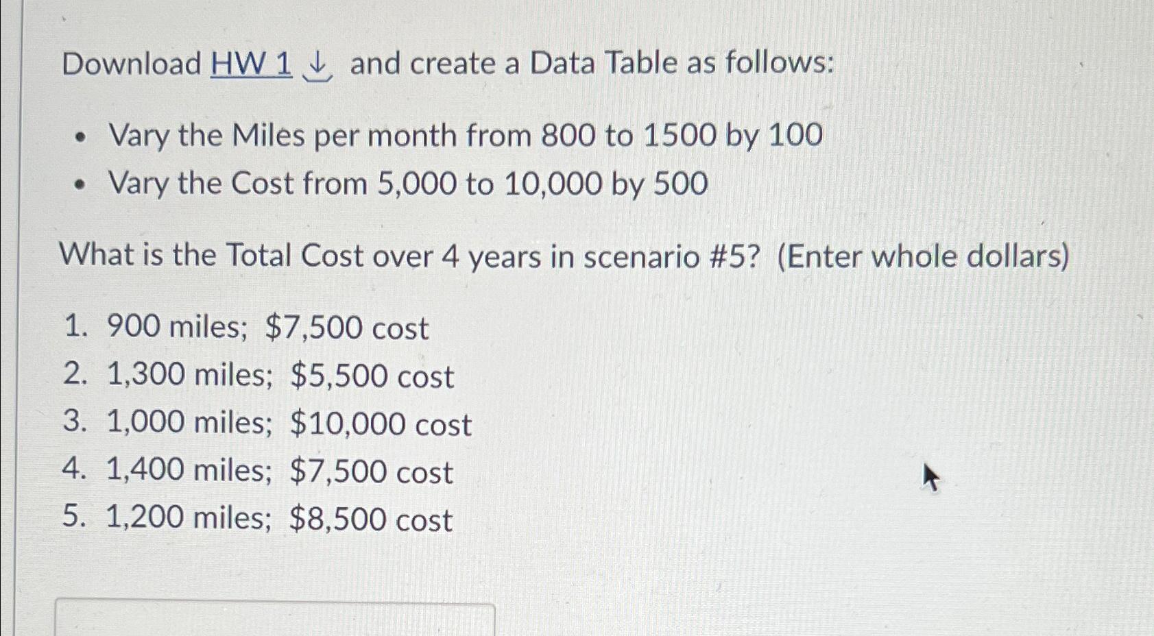  Download HW1darr and create a Data Table as follows: Vary the