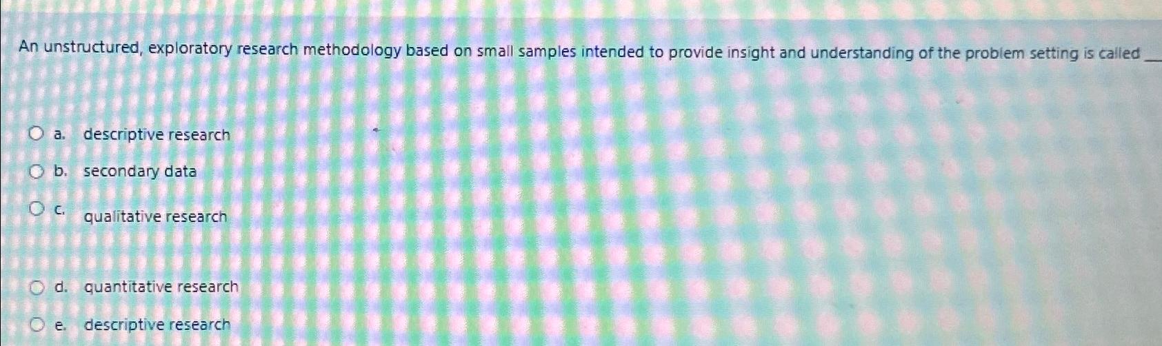  An unstructured, exploratory research methodology based on small samples intended to