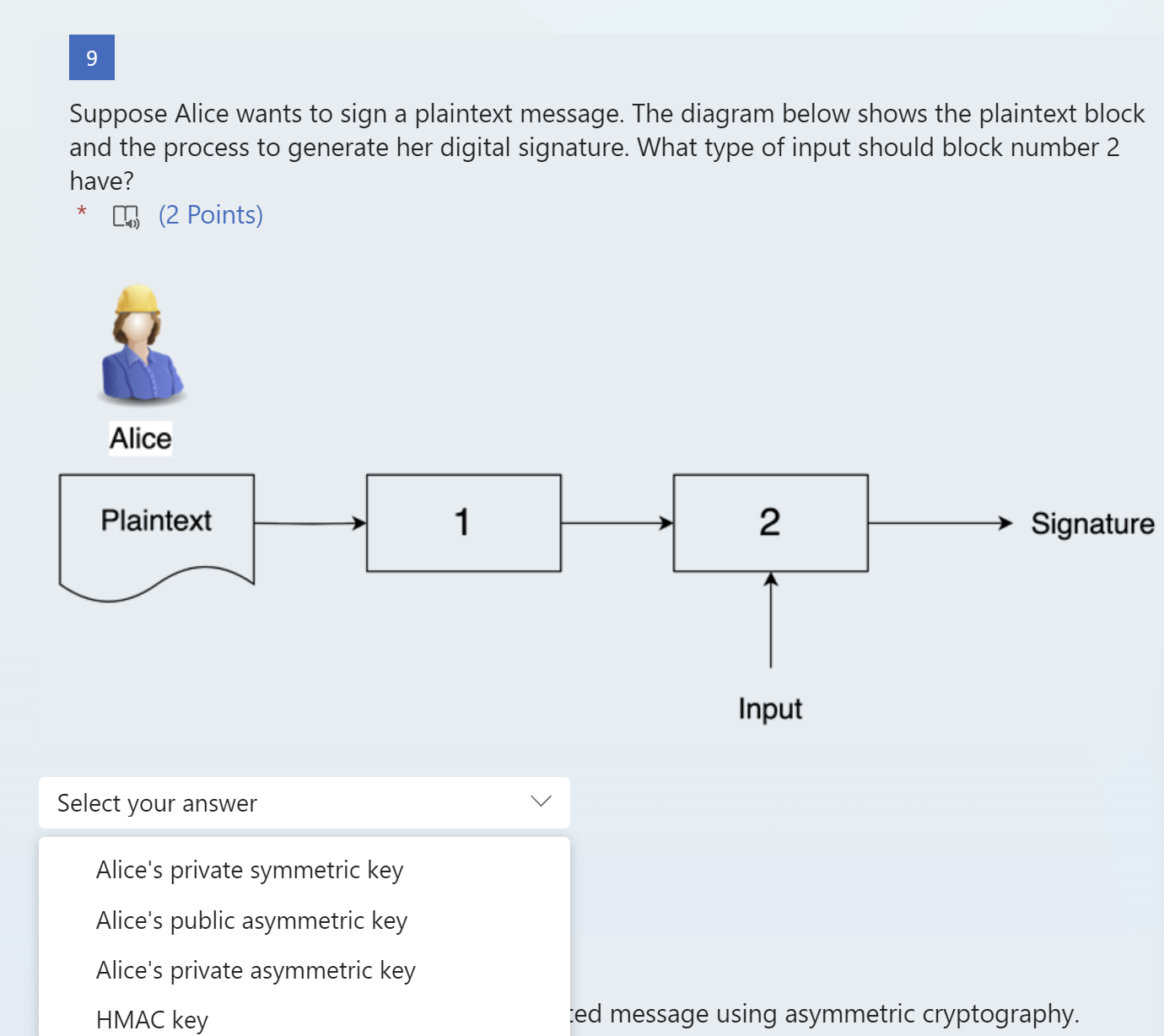 used in the block labeled "1"? * 40(2 Points) ed message using
