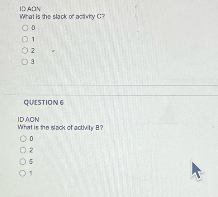 activities in the following list. Times are given in weeks. ID AON