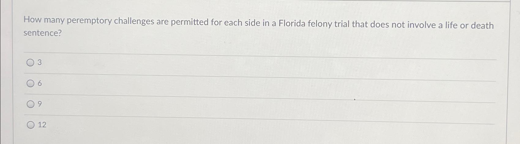  How many peremptory challenges are permitted for each side in a