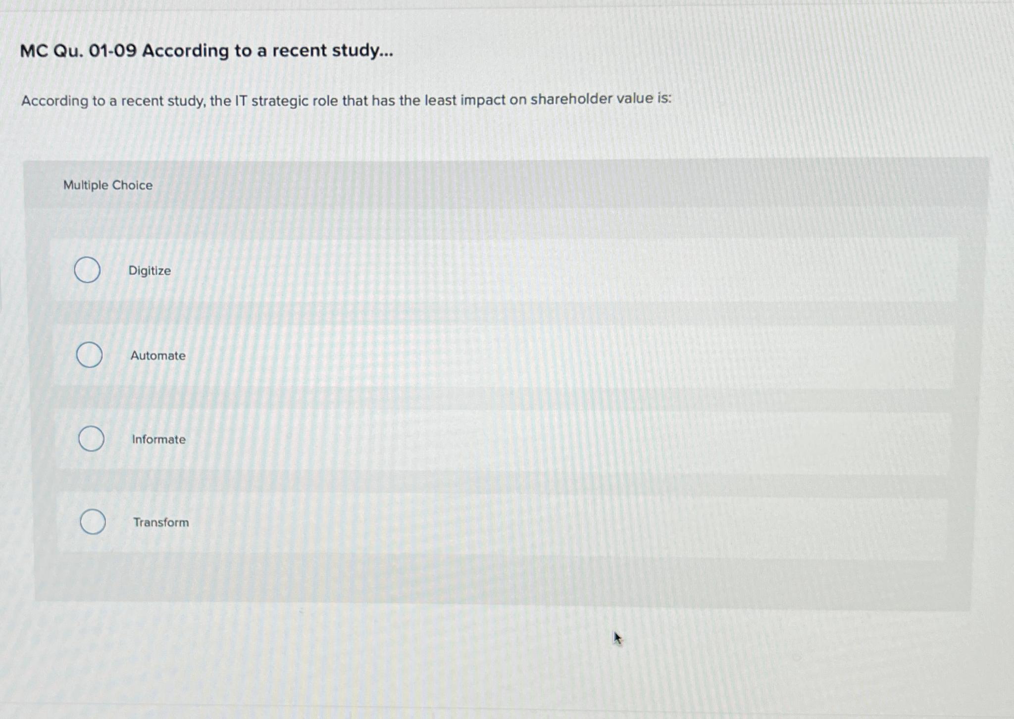  MC Qu.01-09 According to a recent study... According to a recent