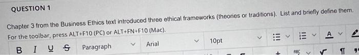  help please fast QUESTION 1 Chapter 3 from the Business Ethics