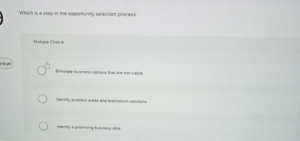  Which is a step in the opportunity selection process Multiple Choice