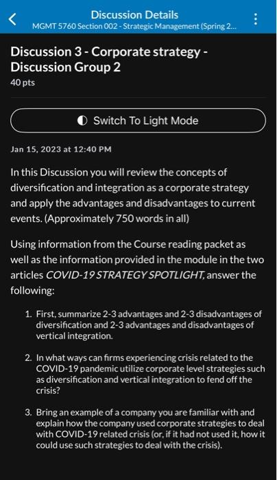  Discussion Details MGMT 5760 Section 002 - Strategic Management (Spring 2...