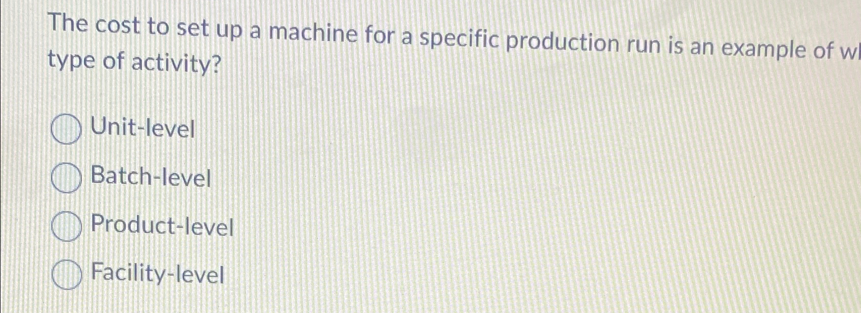  The cost to set up a machine for a specific production