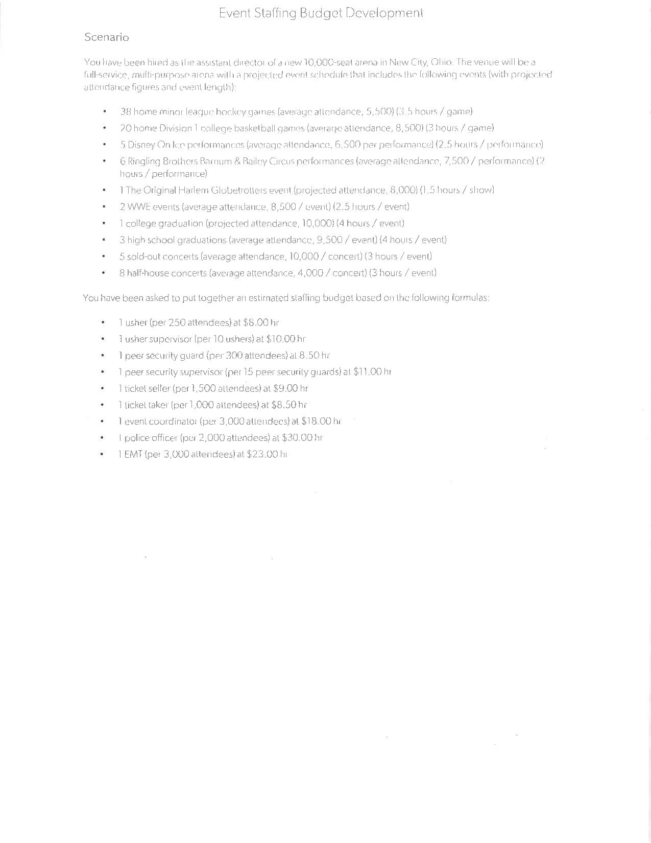 Based on the attached information,create and upload an Excel spreadsheet with appropriate