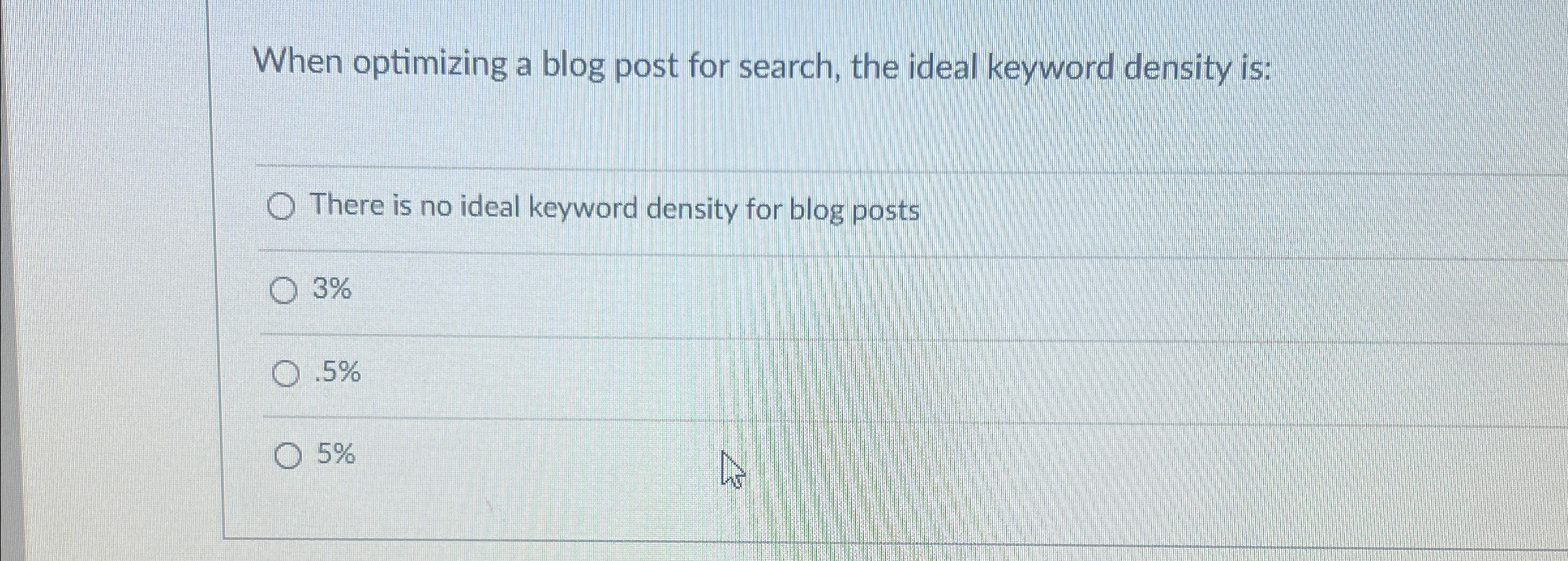  When optimizing a blog post for search, the ideal keyword density