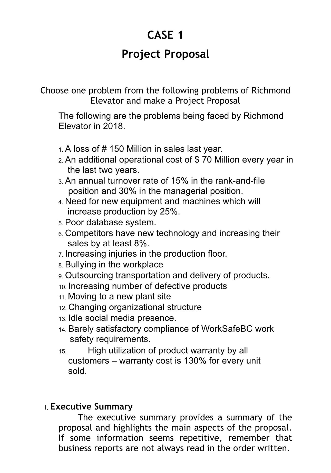  CASE 1 Project Proposal Choose one problem from the following problems