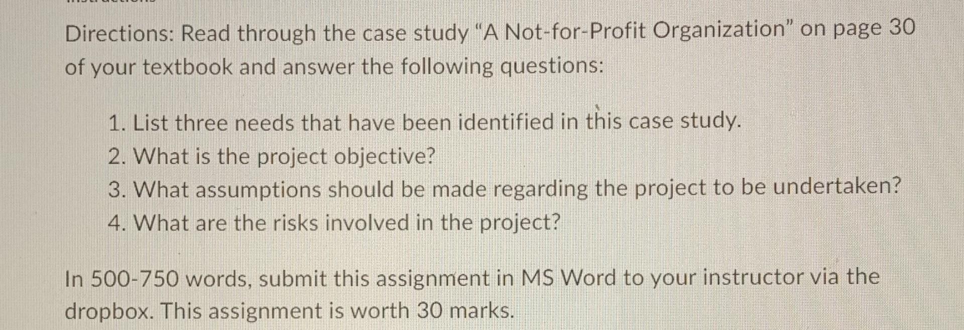Directions: Read through the case study "A Not-for-Profit Organization" on page