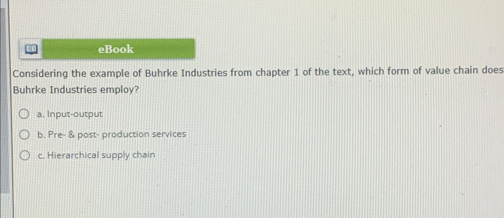  eBook Considering the example of Buhrke Industries from chapter 1 of