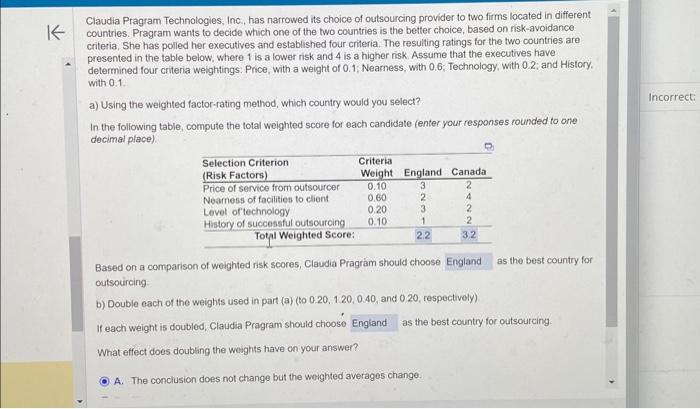 help with the last question! it said a. was wrong! Claudia Pragram