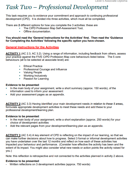  Task Two - Professional Development This task requires you to evidence