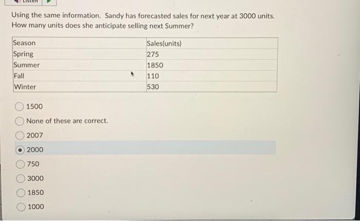  Using the same information. Sandy has forecasted sales for next year