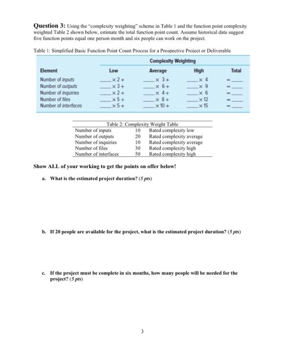  Question 3: Using the "complexity weighting" scheme in Table 1 and