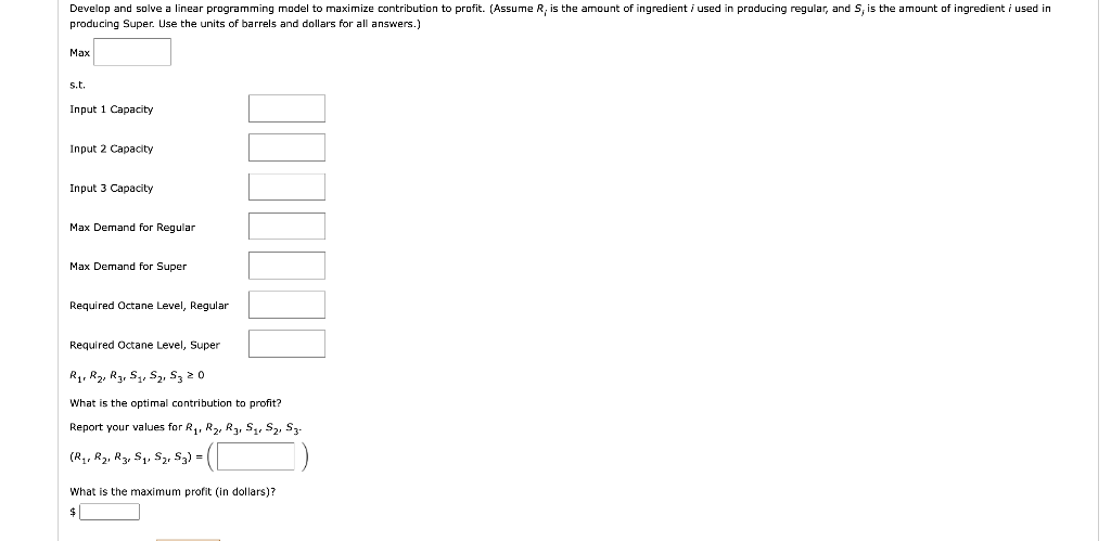 table, along with the maximum demand for each end product and the